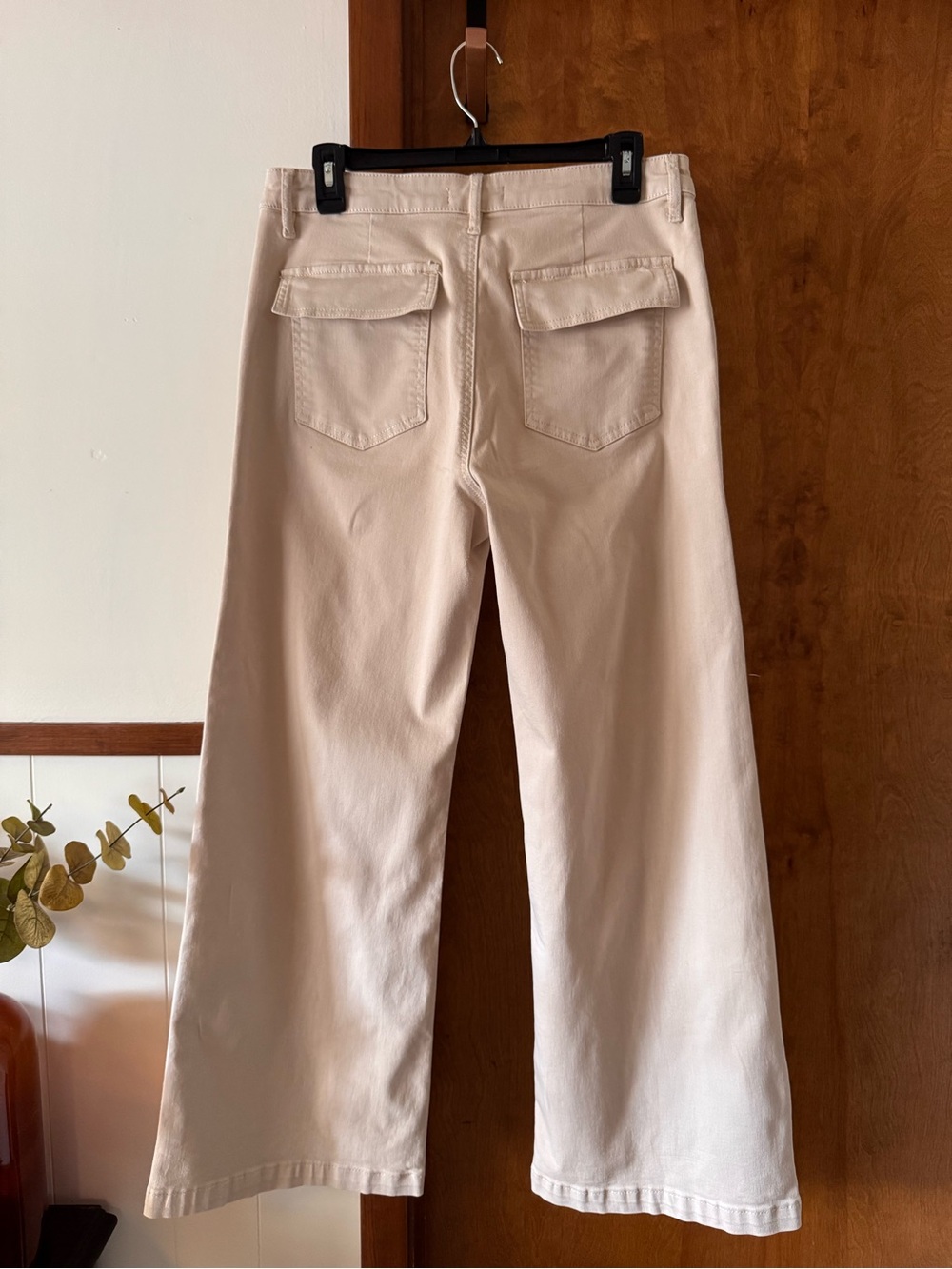 KUT From The Kloth Wide Leg Pants Cream Stretch Cotton High Rise Women’s 10 - Picture 3 of 6